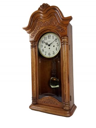 Rare Howard Miller Golden Oak Wood Westminster Chime Pendulum Wall Clock