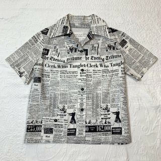 Vintage 1955 Newspapers Print Cotton Shirt 50s 1950s