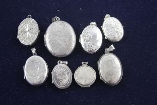 8 X Vintage.  925 Sterling Silver Lockets Inc.  Engraved,  Floral,  Beveled (35g)