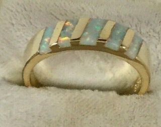 Vintage Jewellery Yellow Gold Band Ring With Opals Mid Century Jewelry 8 Or Q