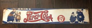 Vintage Pepsi Cola Double Dot Metal Tin Embossed Sign 1940 Very Rare Htf Cops