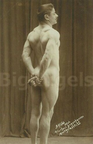 1910s Vintage Male Nude Classic Strongman Handsome Muscle Mustache Bodybuilder