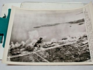 1945 Wwii Associated Press Wire Photo Hangers Burn At Omura Kyushu Japan Dsp297