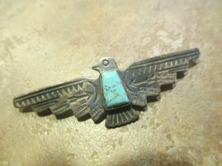 2 1/4 " Extra Fine Vintage Navajo Sterling Silver Turquoise Thunderbird Pin