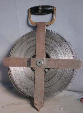 Vintage Brass Nickel Steel Lufkin Surveyors Measure Tape 300 Feet As Found Reel
