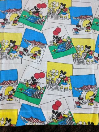 Vtg Disney 60s 70s Curtain Fabric Cotton Mickey Minnie Mouse Balloons Rare