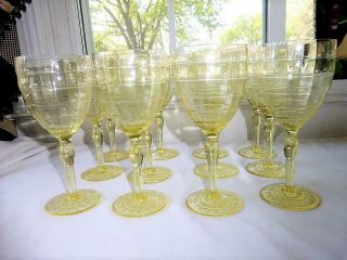 Set 12 Vintage Block Optic Yellow Water Glass Goblets 7 1/4 " Tall