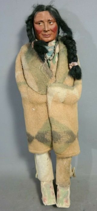 16 " Lg Antique Skookum Old Indian Chief Native Western Bully Souvenir Toy Doll