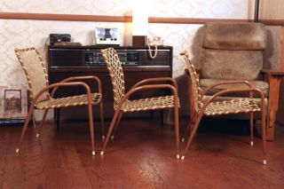 Brown Jordan Tamiami Mid Century Vintage Vinyl Strap Patio Chairs (set Of 3)