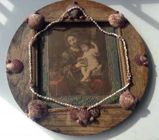 Vintage Victorian Sailor Valentine Folk Art Sea Shell Frame Mary Jesus