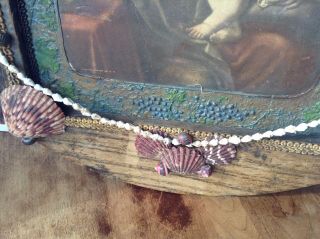 VINTAGE VICTORIAN SAILOR VALENTINE FOLK ART SEA SHELL FRAME MARY JESUS 2