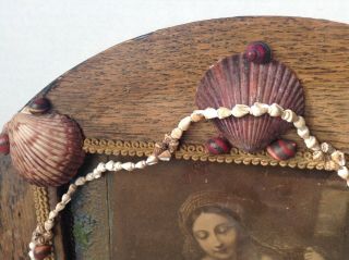 VINTAGE VICTORIAN SAILOR VALENTINE FOLK ART SEA SHELL FRAME MARY JESUS 3