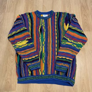 Vintage Coogi Colorful Crazy Pattern Knit Sweater Size L Biggie 90’s