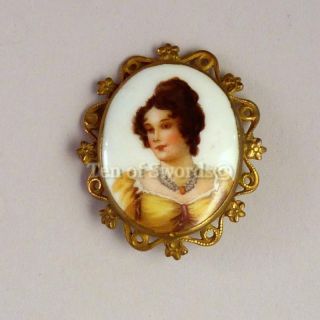 Antique Victorian Antique Hand Painted Brooch Pin