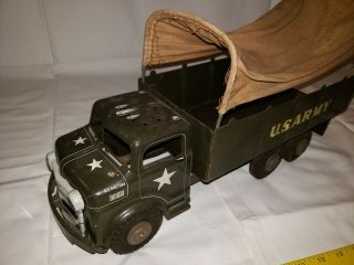 Marx Lumar U.  S.  Army Troop Transport Vintage Metal Truck 6 Wheels Canvas Canopy