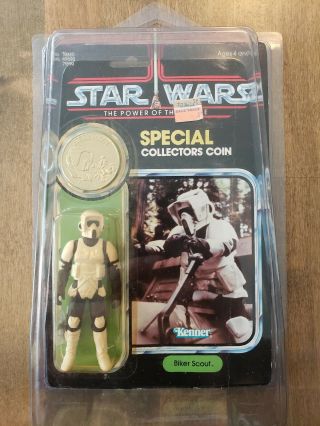 Vintage Star Wars Biker Scout The Power Of The Force 1985 W/coin