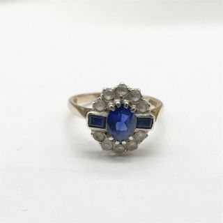 Antique Solid 9ct Gold Art Deco Sapphire Gem Cluster Ladies Ring Size M