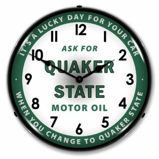 Vintage Style " Ask For Quaker State Motor Oil " Led Backlit Advertising Clock