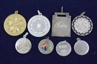 8 X Vintage.  925 Sterling Silver Medallion Pendants Inc.  Oriental,  Engrave (58g)