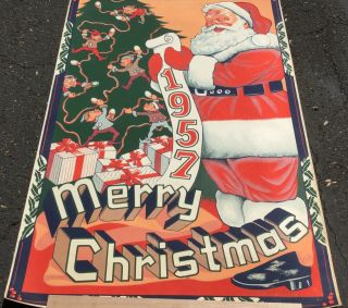40x60 Santa Claus Merry Christmas Screen Poster 1957 Theatre Lobby Display Vtg