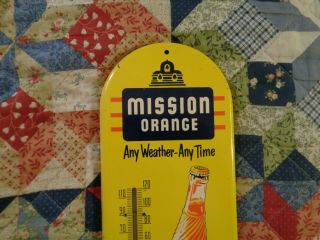 RARE MISSION ORANGE SODA THERMOMETER,  SIGN,  1940 - 50 ' s,  not PEPSI,  COCA COLA,  CRUSH 2