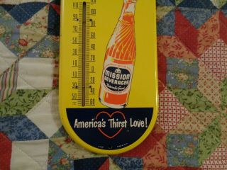 RARE MISSION ORANGE SODA THERMOMETER,  SIGN,  1940 - 50 ' s,  not PEPSI,  COCA COLA,  CRUSH 3