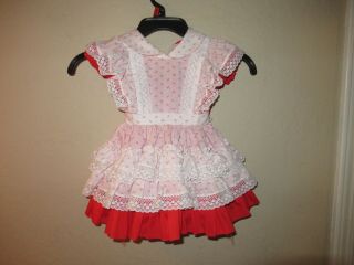 Vintage Frilly Baby Dress Red White Ruffles Lace Trim Golden Age California Usa