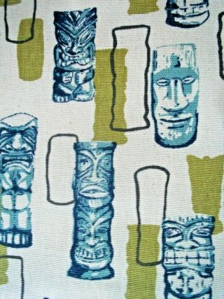 Vintage Abstract Tiki Mid Century Modern Drapery Curtains Fabric Panels Pair