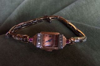 Rose Gold Lady Watch - 14kt Case - 10 Diamonds - Not Running - Band Unknown - Scrap