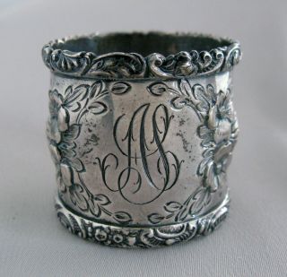 Antique W & H Wood & Hughes Ny Sterling Silver Flower Design Napkin Ring;g553