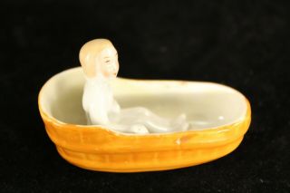 Early Antique Frozen Charlotte In Bath Tub - Blond Hair