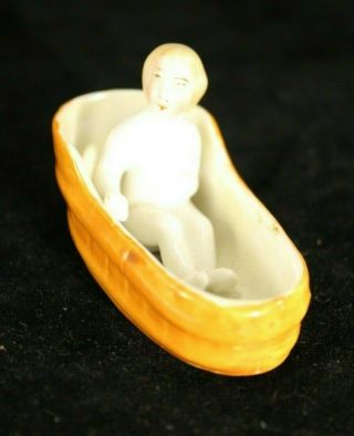 Early Antique Frozen Charlotte in Bath Tub - Blond Hair 2