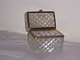 Vintage French Baccarat Style Diamond Cut Glass Hinged Casket Box