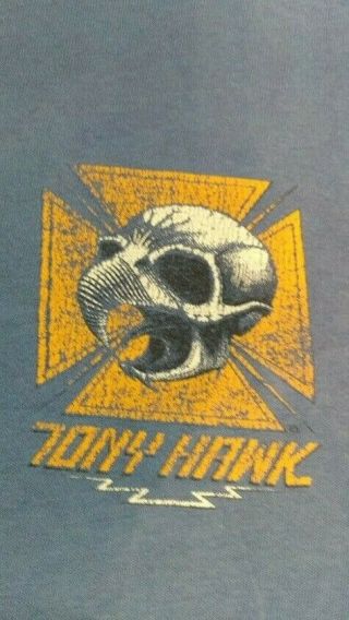 Vintage 1980 ' s Tony Hawk Tee Shirt Bird Skull Sz XL Powell Peralta Skate T Blue 3