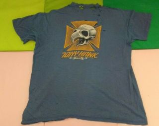 Vintage 1980 ' s Tony Hawk Tee Shirt Bird Skull Sz XL Powell Peralta Skate T Blue 6