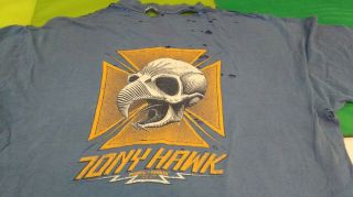Vintage 1980 ' s Tony Hawk Tee Shirt Bird Skull Sz XL Powell Peralta Skate T Blue 7