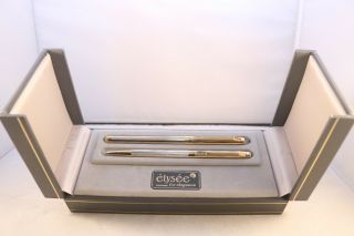 Vintage Elysee No.  90 Barleycorn Gold & Silver Plate Rollerball & Pencil,  Cased 7
