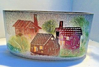 Vintage Mcm Signed Sascha Brastoff Pottery Oval Bowl 030 " Box Painted Houses "