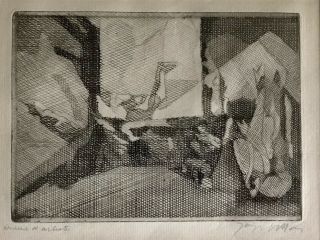 Rare 1930 Signed & Framed Jacques Villon Artist Proof “caprice Normand” Etching