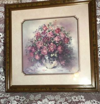 Vtg Home Interior Homco “ Roses Roses Roses” Matted Framed 27”x27” Picture
