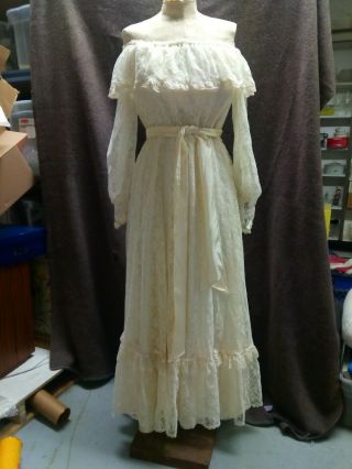 Vintage 70s Gunne Sax Dress Cream Ivory Floral Lace Boho Bridal Prairie Size S/m