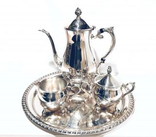 Vintage Leonard Silverplate Tea Set - Teapot,  Creamer,  Sugar Bowl,  Platter