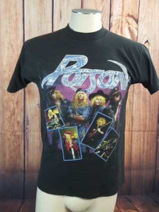 Vtg 1988 Poison T - Shirt Hair Metal Concert Tee Rock Band Medium 80s Euc