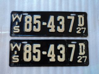 1927 Vintage Wisconsin License Plate Match Set/pair 85 - 437d -