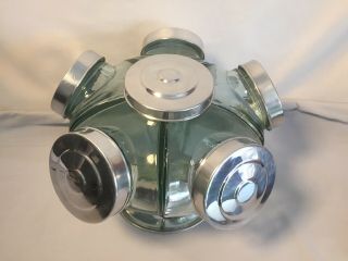 Vintage Revolving Candy Canister Ufo - Green Glass