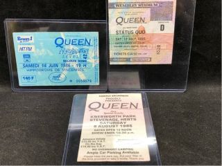 Queen Set Of 3 Vintage 1986 Concert Ticket Stubs The Magic Tour Uk & Fr