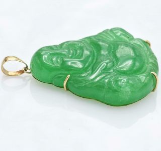 Vintage 14K Yellow Gold Carved Green Jade Buddha Pendant 10.  5 Gr 31.  4 x 27.  8 mm 4