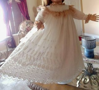 Large Antique French Lace Embroidered Doll Dress For Jumeau Bru Or German Doll