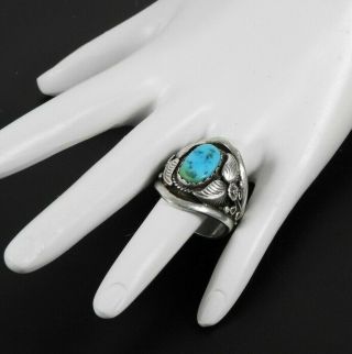 Vintage R Begay Solid 925 Sterling Silver Ring Turquoise Southwestern Mens 10