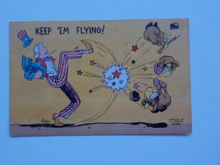 Wwii Postcard Uncle Sam Kicking Japanese Soldiers Post Card Ww I Vtg Ww11 Ww2